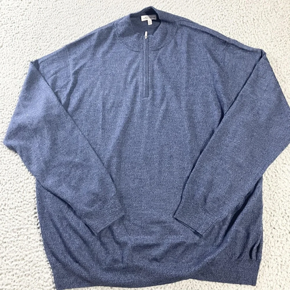 Peter Millar Sweater Mens 2XL Blue Quarter Zip Mock‎ Neck Merino Wool Pullover